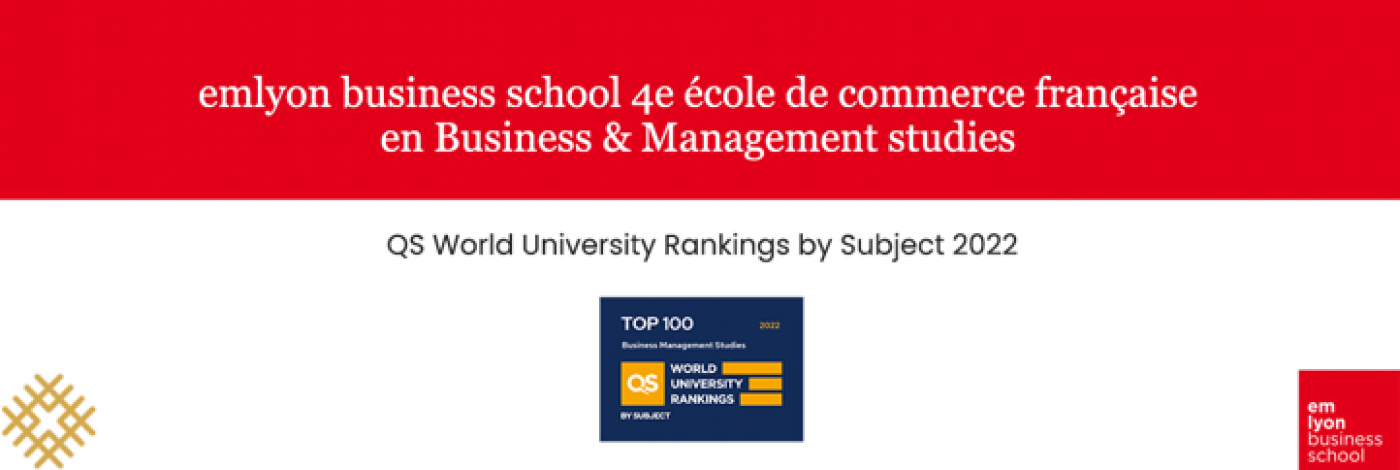 emlyon business school se distingue et occupe la 4e place parmi les écoles françaises au classement QS World university rankings by subject 2022